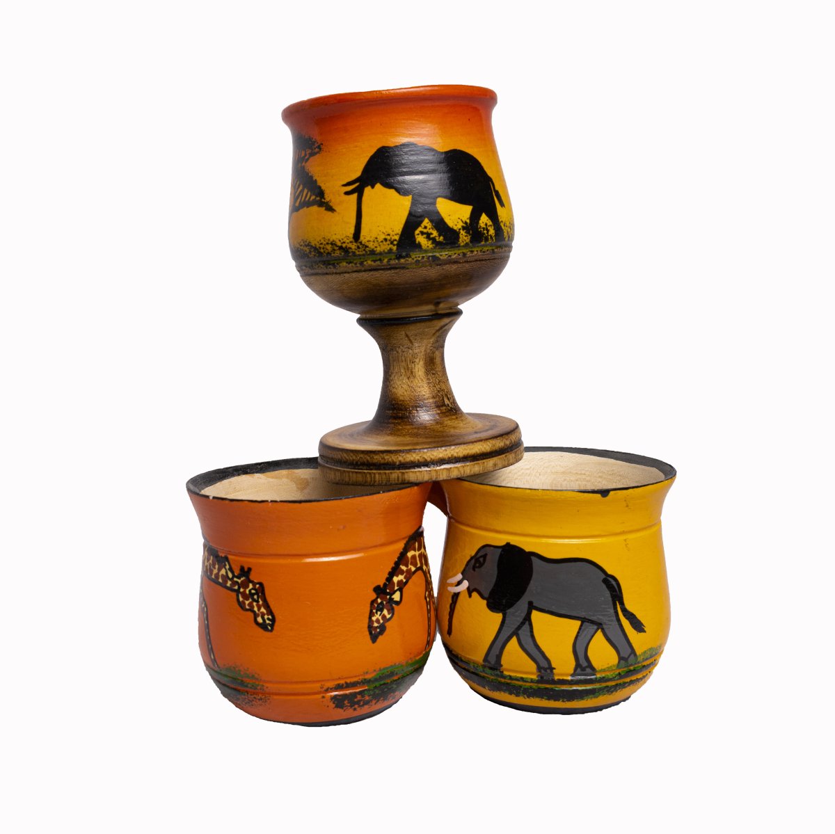 Hand-Carved African Wooden Goblet Set