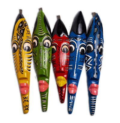 Hand-carved African Wooden Wall Hanging Masks (Set of 5) 