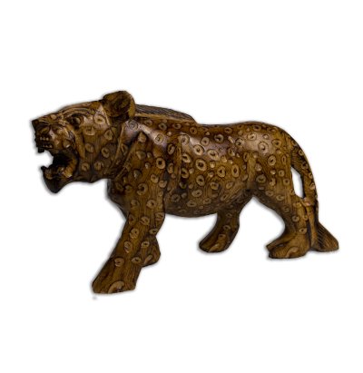 Hand-Carved Wooden Tiger Figurine 